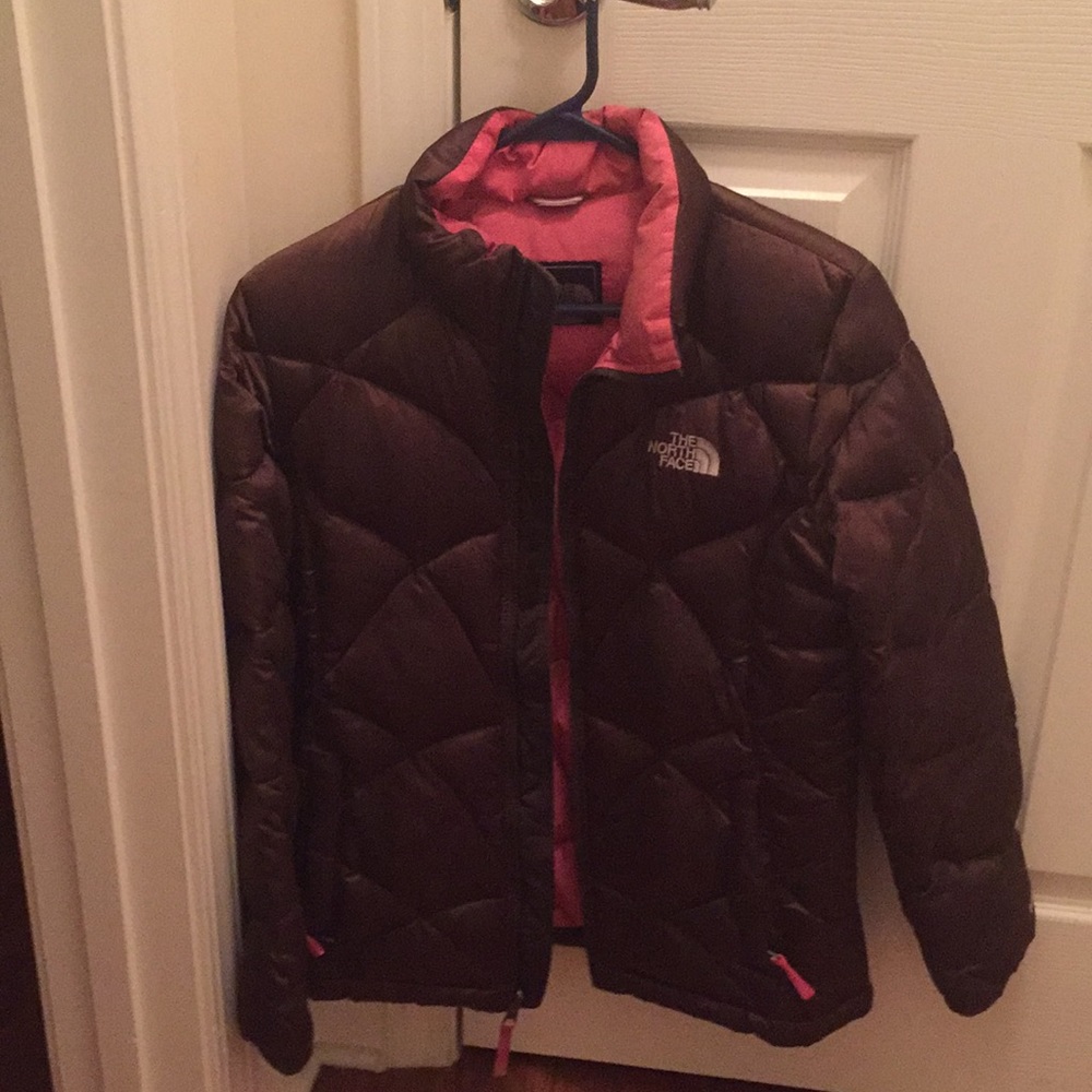 Girls Brown and pink Northface jacket size XL